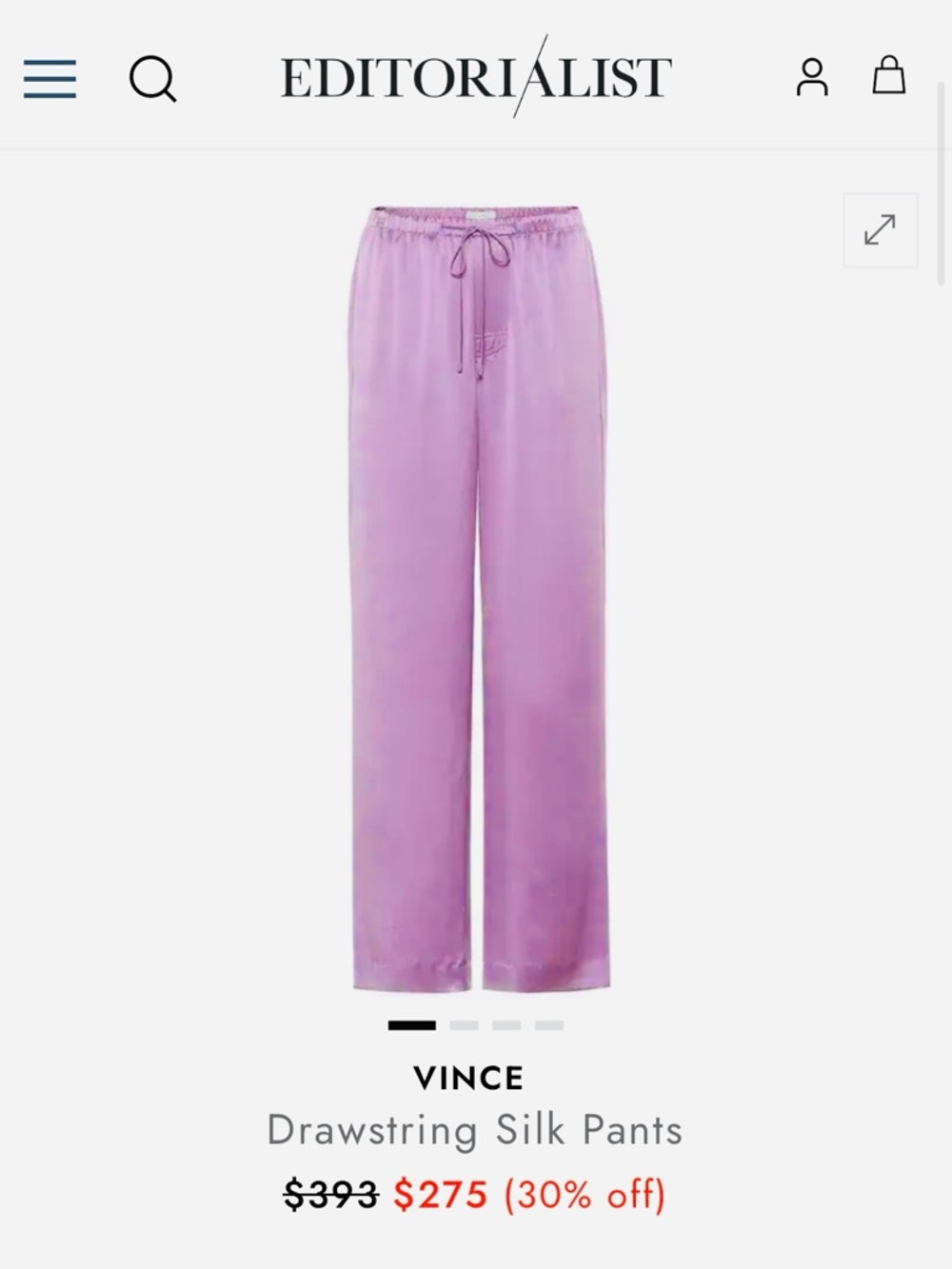 Vince Lavender Drawstring Silky Pants Wide Leg